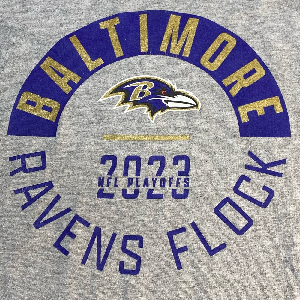 Baltimore Ravens Flock NFL 2023 Playoffs Adult XL Gray Short Sleeve‎ T-Shirt